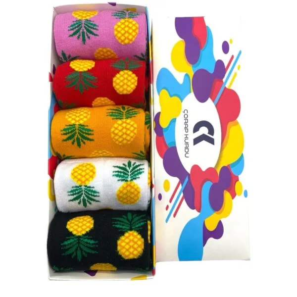 5’li Ananas Desenli Renkli Soket Çorap Set