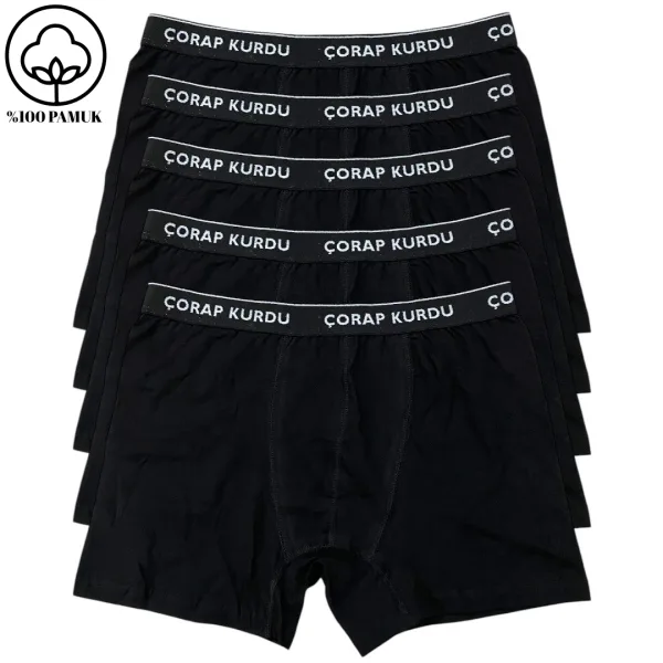 5’li Pamuklu Likralı Esnek Kumaşlı Premıum Erkek Siyah Boxer