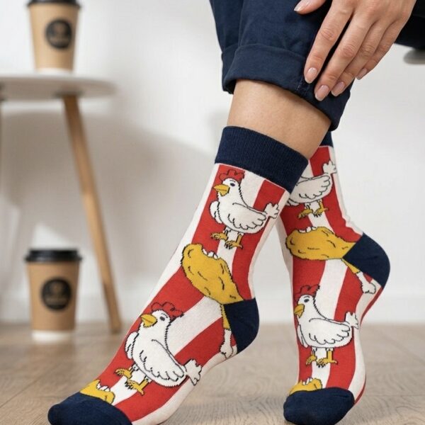 Tavuk Desenli Renkli Soket Çorap